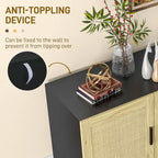 Sideboard Buffet Cabinet, Kitchen Cabinet, Coffee Bar Cabinet with 3 Rattan Doors and Adjustable Shelves, Black and Natural