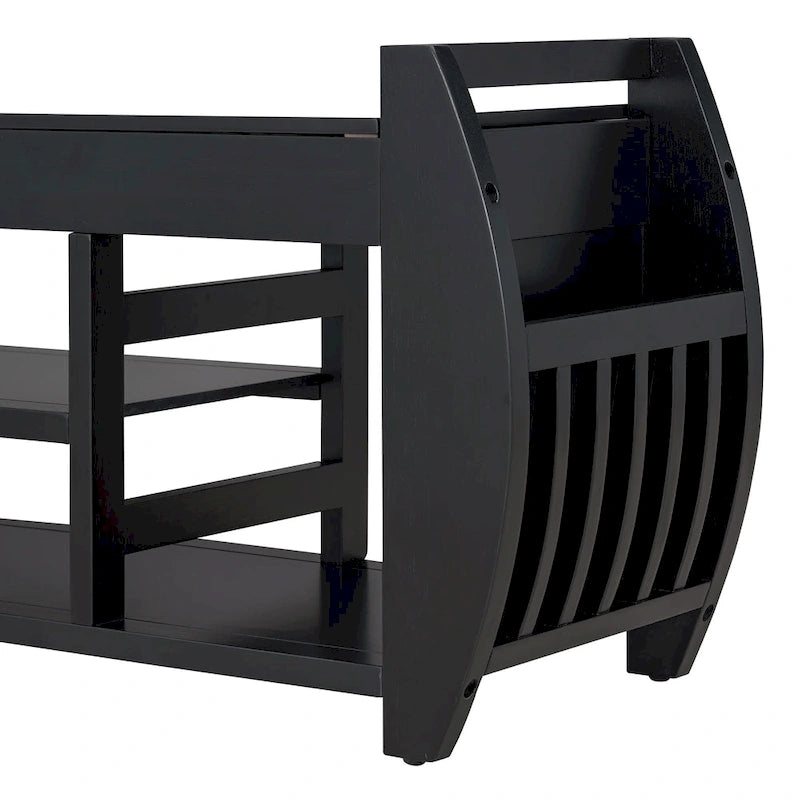 Retro Multifunctional Storage Bench with Cushion and Curved Side Panel for Entrance and Living room
