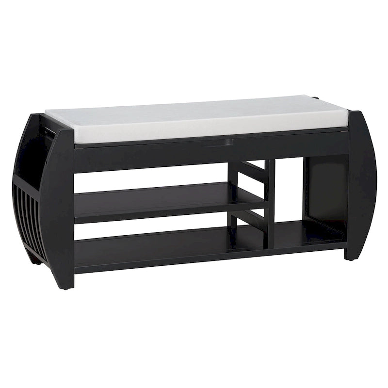 Retro Multifunctional Storage Bench with Cushion and Curved Side Panel for Entrance and Living room