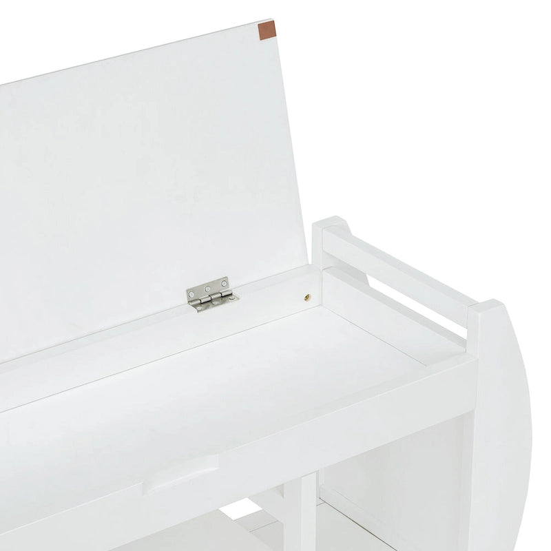 Retro Multifunctional Storage Bench with Cushion and Curved Side Panel for Entrance and Living room