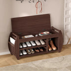 Retro Multifunctional Storage Bench with Cushion and Curved Side Panel for Entrance and Living room