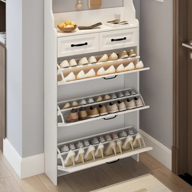 NEW White color shoe cabinet with 3 doors 2 drawers with hanger,large space for storage