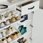 White color shoe cabinet with 4 doors 1 drawers,large space for storage