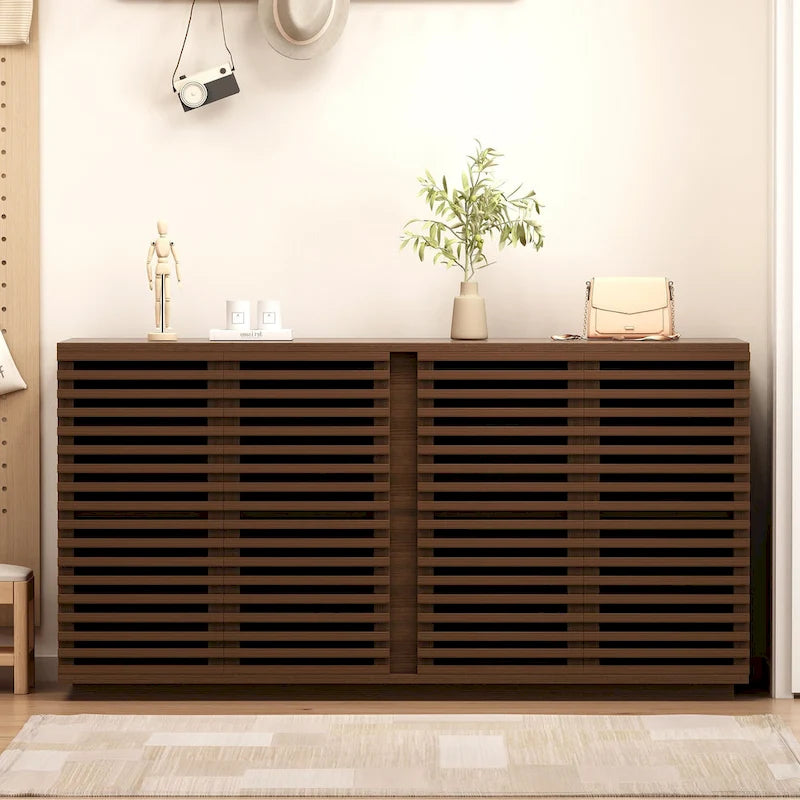 Slatted Door Storage Cabinet – Rosewood Oak, 59.92"W x 15.75"D x 29.53"H