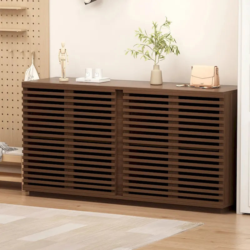 Slatted Door Storage Cabinet – Rosewood Oak, 59.92"W x 15.75"D x 29.53"H