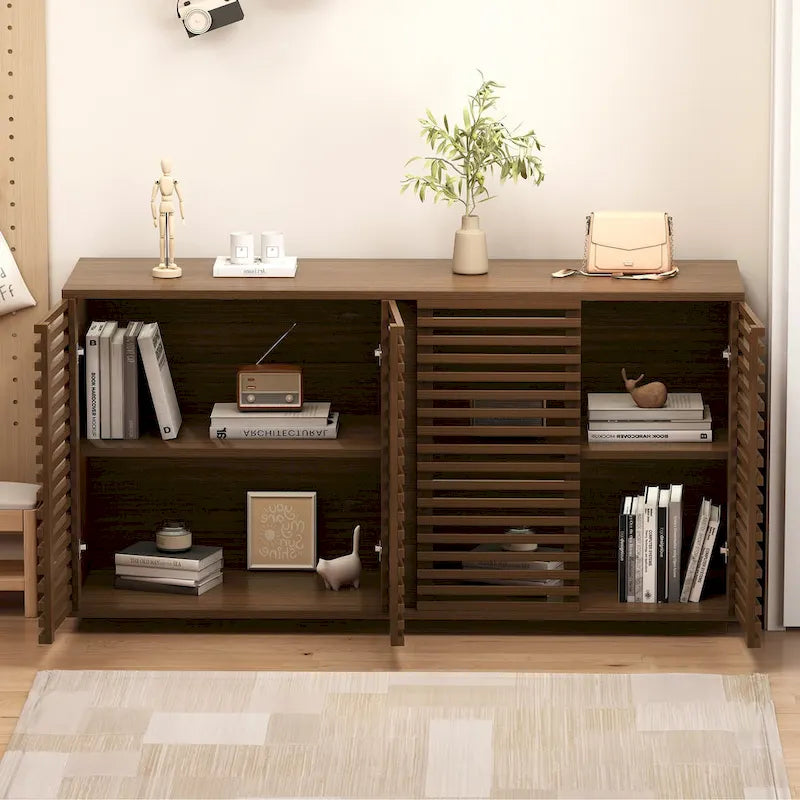Slatted Door Storage Cabinet – Rosewood Oak, 59.92"W x 15.75"D x 29.53"H