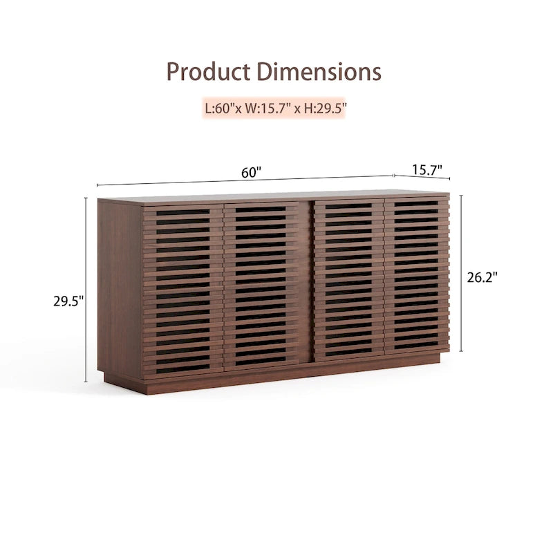 Slatted Door Storage Cabinet – Rosewood Oak, 59.92"W x 15.75"D x 29.53"H