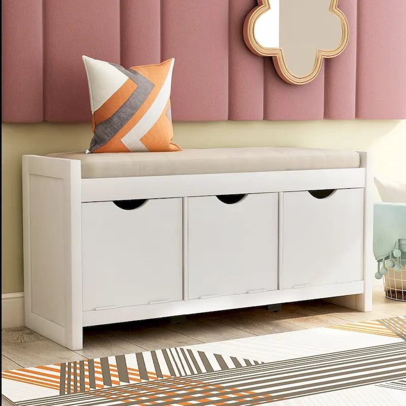 Storage Bench with Removale Cushion and 3 Flip Lock Storage