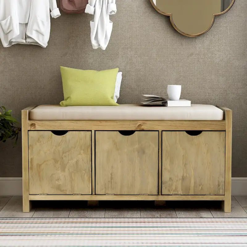 Storage Bench with Removale Cushion and 3 Flip Lock Storage
