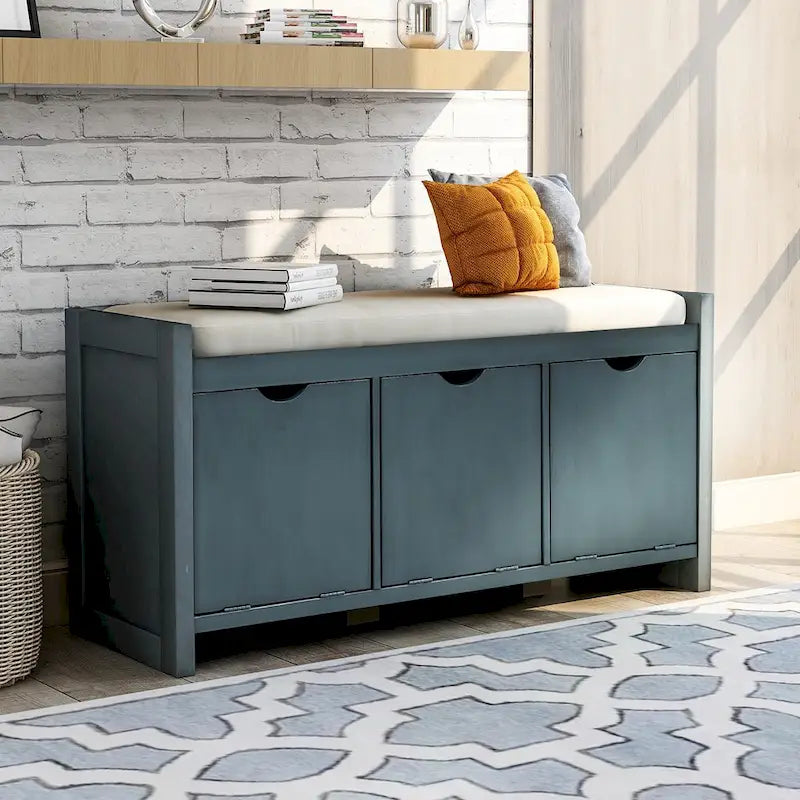 Storage Bench with Removale Cushion and 3 Flip Lock Storage