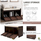 Storage Bench with Removale Cushion and 3 Flip Lock Storage