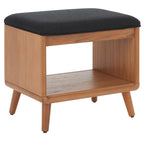 Black/Grey & Natural Open Shelf Bench with Cushion, Single Seat, 20"W x 15"D x 18"H