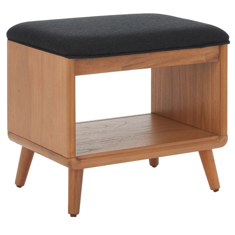 Black/Grey & Natural Open Shelf Bench with Cushion, Single Seat, 20"W x 15"D x 18"H