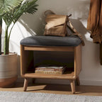 Black/Grey & Natural Open Shelf Bench with Cushion, Single Seat, 20"W x 15"D x 18"H