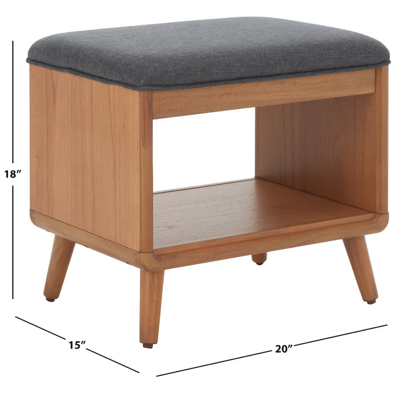 Black/Grey & Natural Open Shelf Bench with Cushion, Single Seat, 20"W x 15"D x 18"H