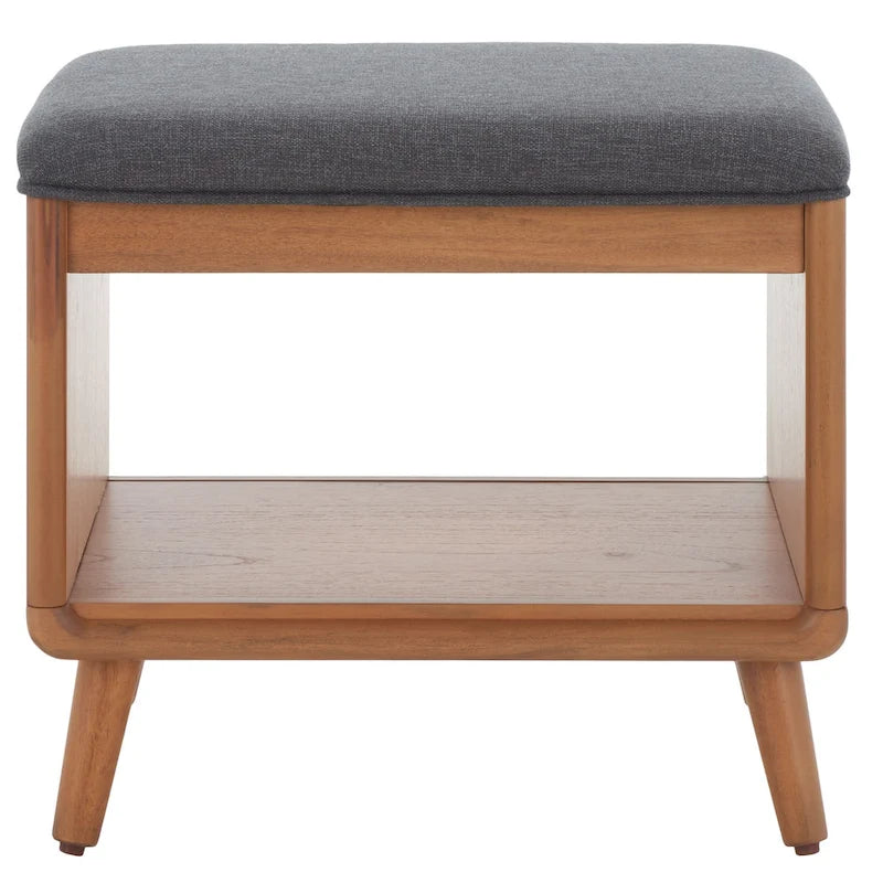 Black/Grey & Natural Open Shelf Bench with Cushion, Single Seat, 20"W x 15"D x 18"H