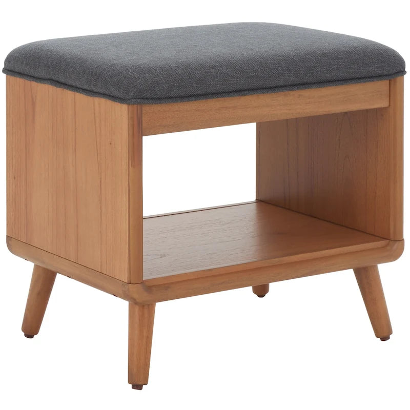 Black/Grey & Natural Open Shelf Bench with Cushion, Single Seat, 20"W x 15"D x 18"H