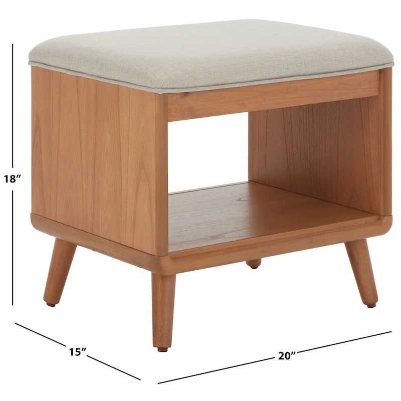 Black/Grey & Natural Open Shelf Bench with Cushion, Single Seat, 20"W x 15"D x 18"H