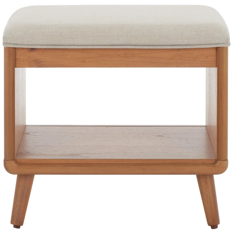 Black/Grey & Natural Open Shelf Bench with Cushion, Single Seat, 20"W x 15"D x 18"H