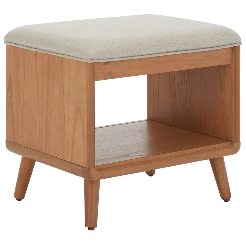 Black/Grey & Natural Open Shelf Bench with Cushion, Single Seat, 20"W x 15"D x 18"H