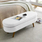 Ottoman Oval Storage Bench Rubber Wood Legs - 43.5Lx16Wx16H