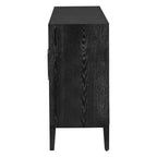 Wood Storage Cabinet with 3 Tempered Glass Doors & Adjustable Shelf