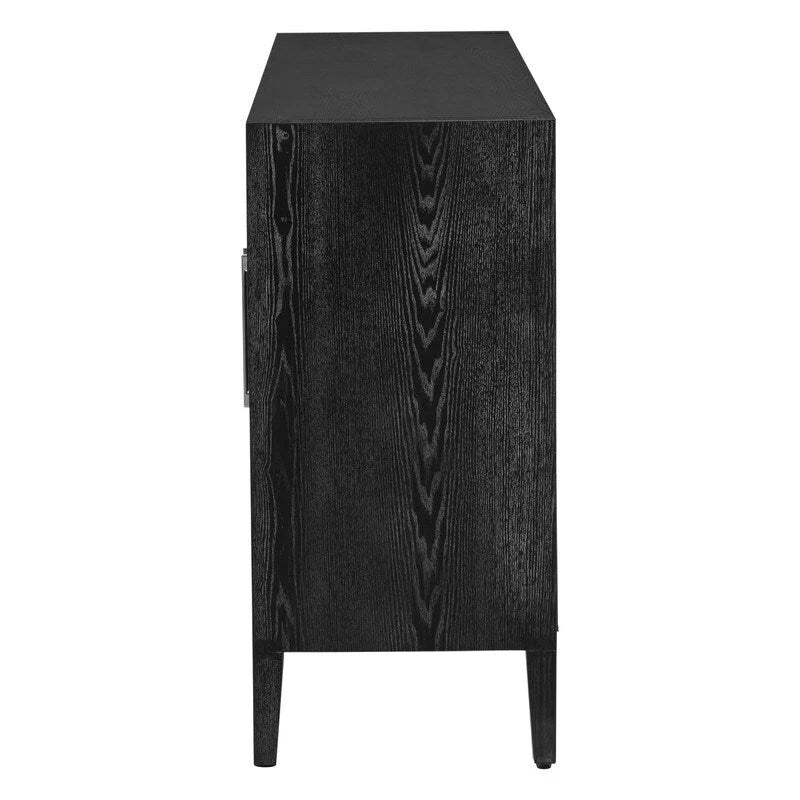 Wood Storage Cabinet with 3 Tempered Glass Doors & Adjustable Shelf