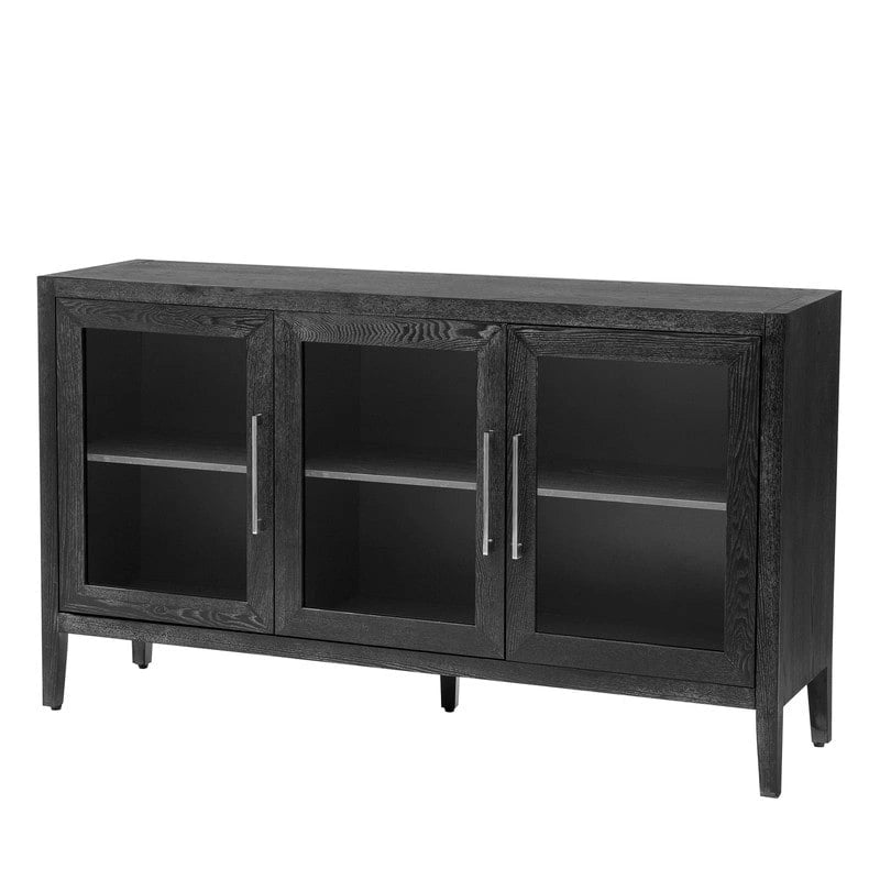 Wood Storage Cabinet with 3 Tempered Glass Doors & Adjustable Shelf