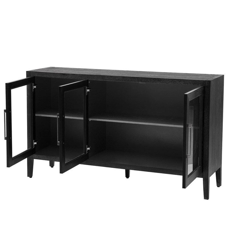 Wood Storage Cabinet with 3 Tempered Glass Doors & Adjustable Shelf