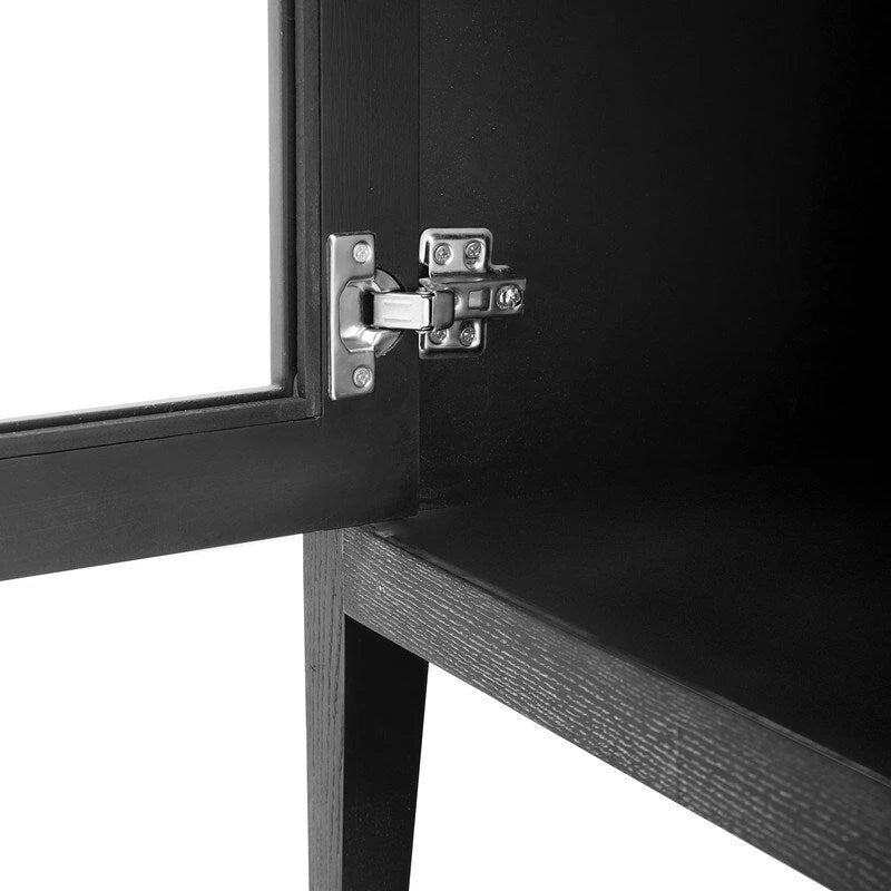 Wood Storage Cabinet with 3 Tempered Glass Doors & Adjustable Shelf