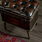 Metal Weathered Storage Bench with Black Tufted Faux Leather - Set of 3 Brown - Roche River Decor - 16W x 48L x 21H
