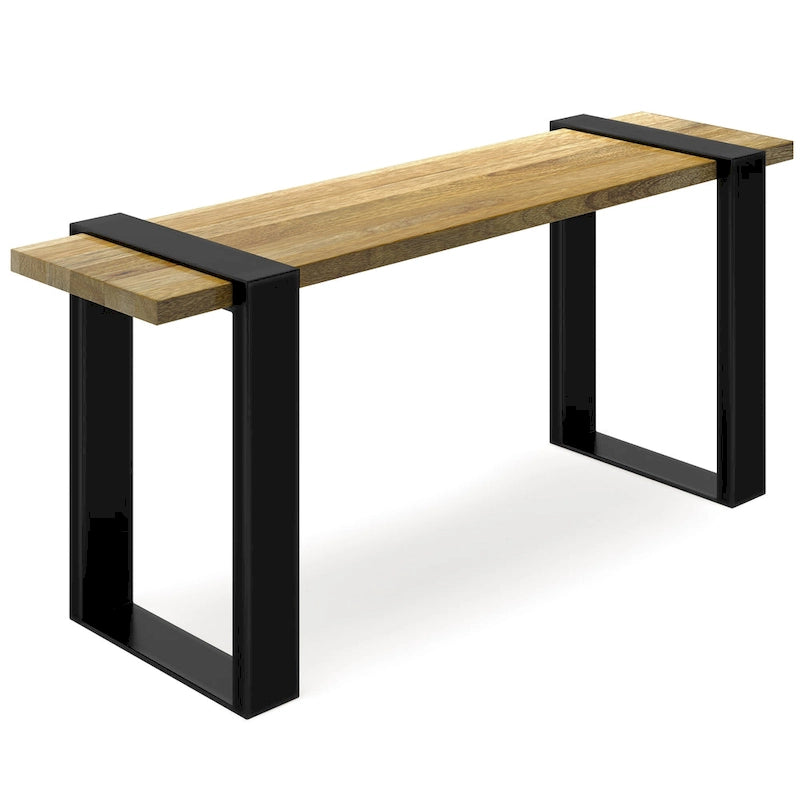 Natural Solid Wood 42" Industrial Bench, Black Metal Legs, 1–2 Person