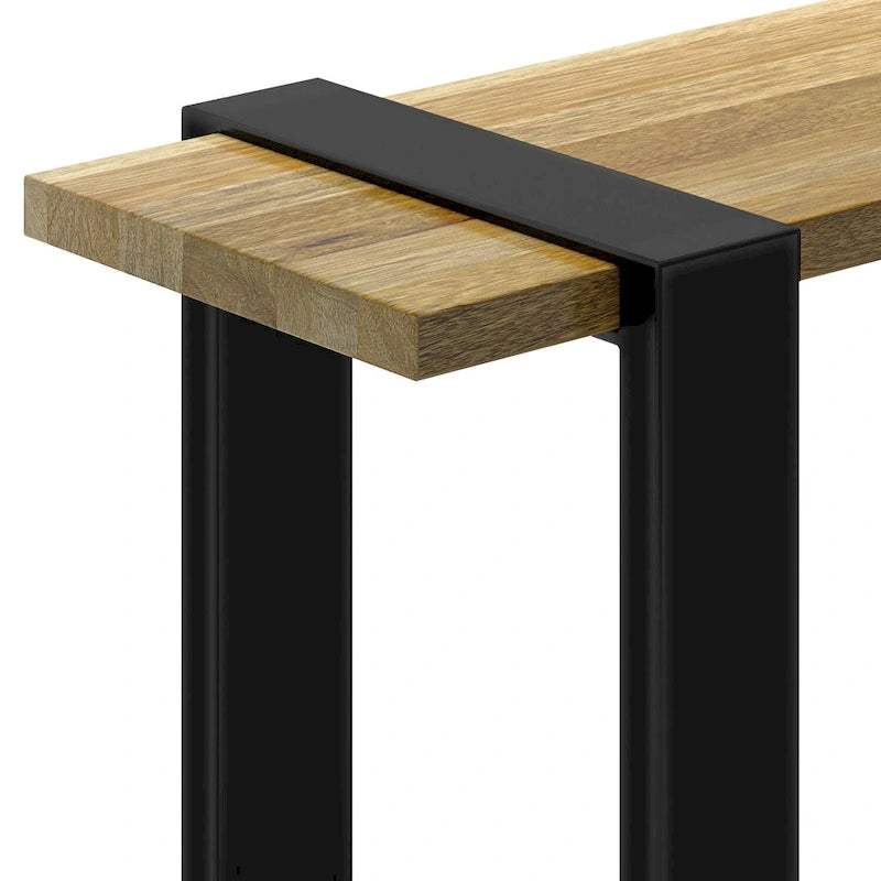 Natural Solid Wood 42" Industrial Bench, Black Metal Legs, 1–2 Person