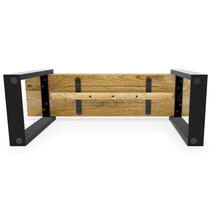 Natural Solid Wood 42" Industrial Bench, Black Metal Legs, 1–2 Person