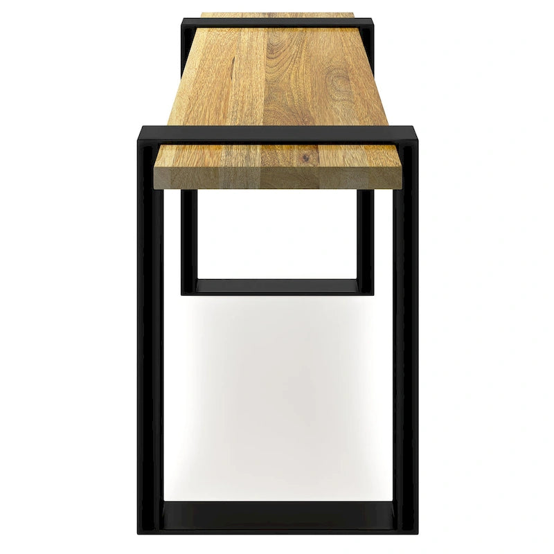 Natural Solid Wood 42" Industrial Bench, Black Metal Legs, 1–2 Person
