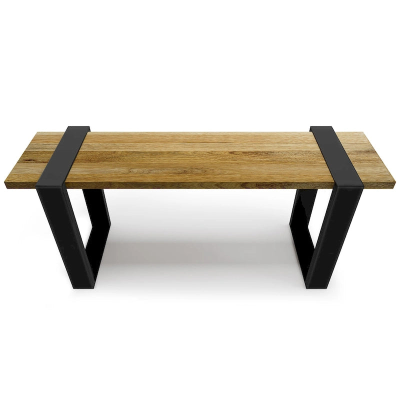 Natural Solid Wood 42" Industrial Bench, Black Metal Legs, 1–2 Person