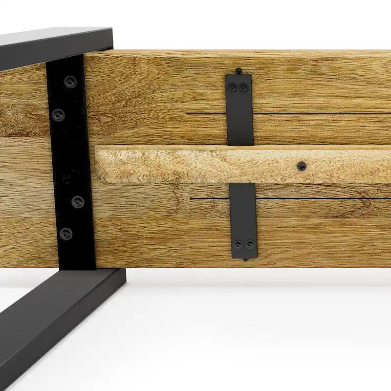 Natural Solid Wood 42" Industrial Bench, Black Metal Legs, 1–2 Person