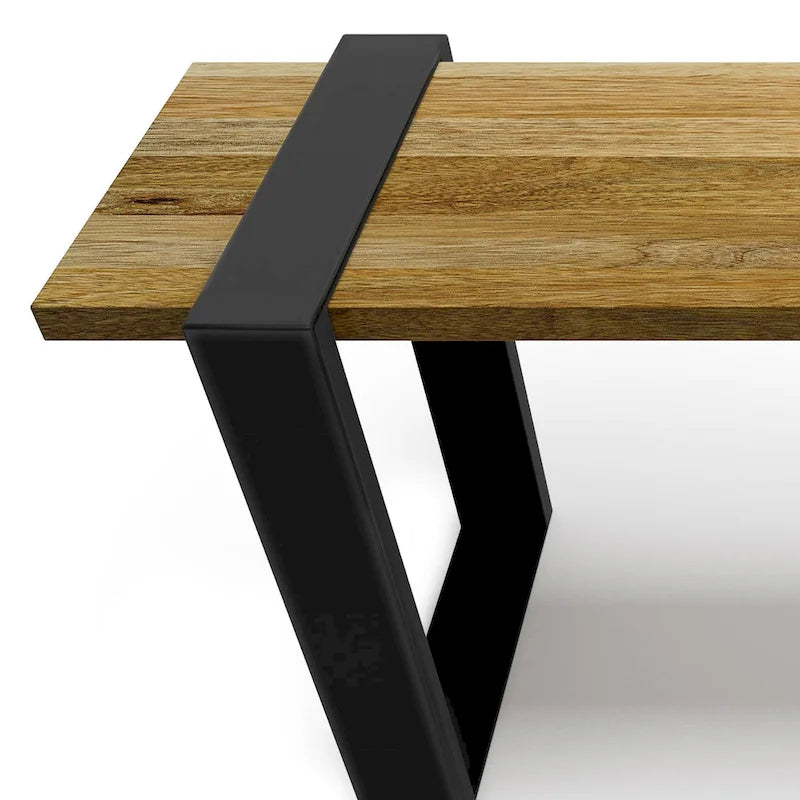 Natural Solid Wood 42" Industrial Bench, Black Metal Legs, 1–2 Person