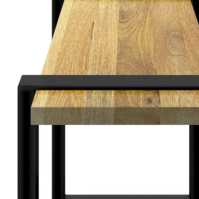 Natural Solid Wood 42" Industrial Bench, Black Metal Legs, 1–2 Person
