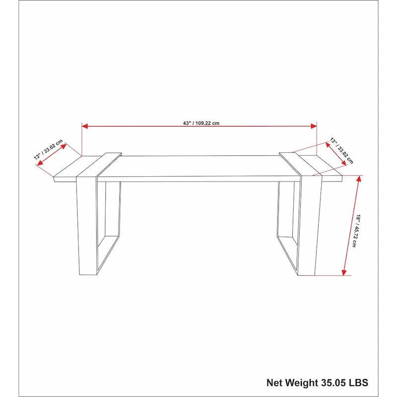 Natural Solid Wood 42" Industrial Bench, Black Metal Legs, 1–2 Person