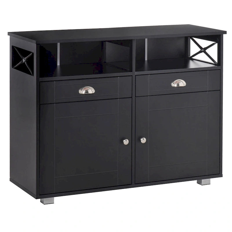 Black/White Sideboard Buffet Cabinet with 2 Drawers, 2 Shelves & 2 Doors, 39.25" for 1