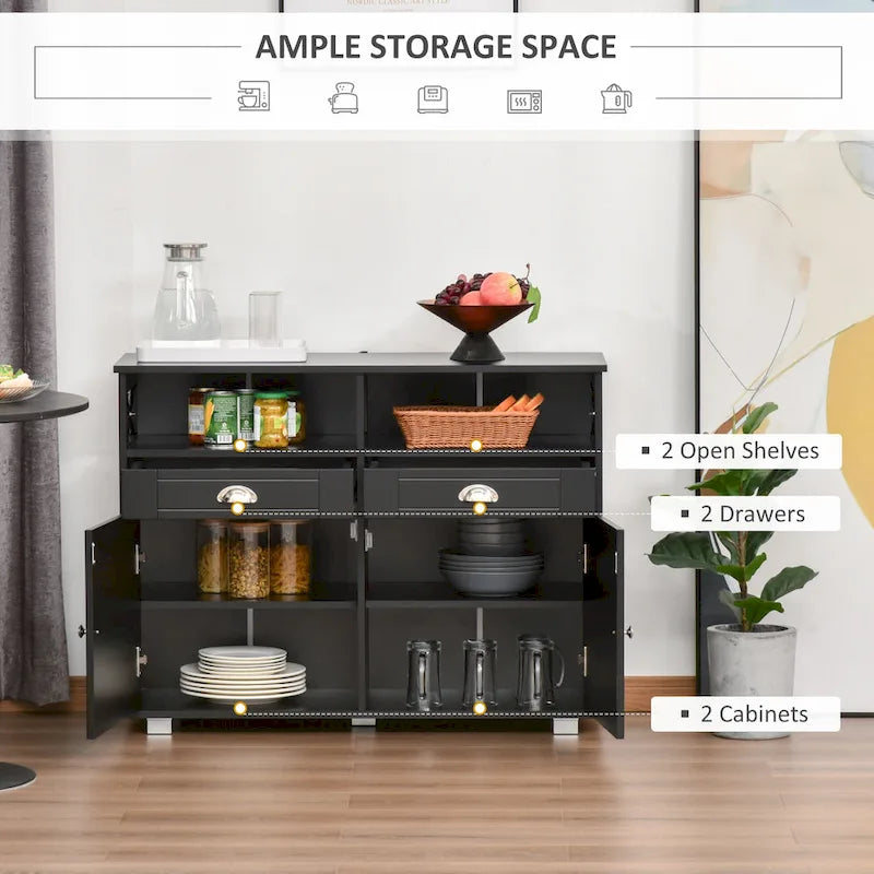 Black/White Sideboard Buffet Cabinet with 2 Drawers, 2 Shelves & 2 Doors, 39.25" for 1