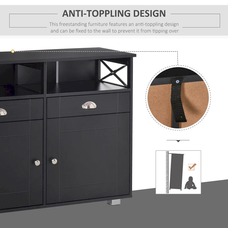 Black/White Sideboard Buffet Cabinet with 2 Drawers, 2 Shelves & 2 Doors, 39.25" for 1