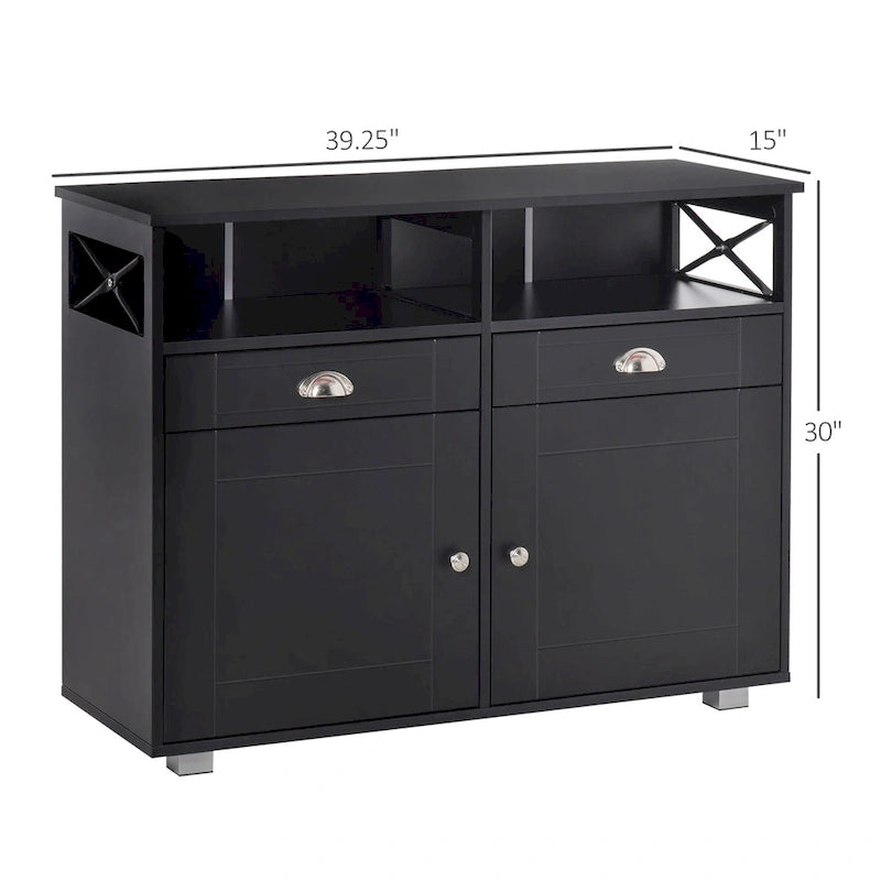 Black/White Sideboard Buffet Cabinet with 2 Drawers, 2 Shelves & 2 Doors, 39.25" for 1