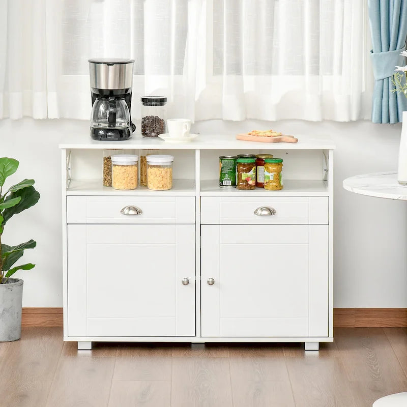 Black/White Sideboard Buffet Cabinet with 2 Drawers, 2 Shelves & 2 Doors, 39.25" for 1