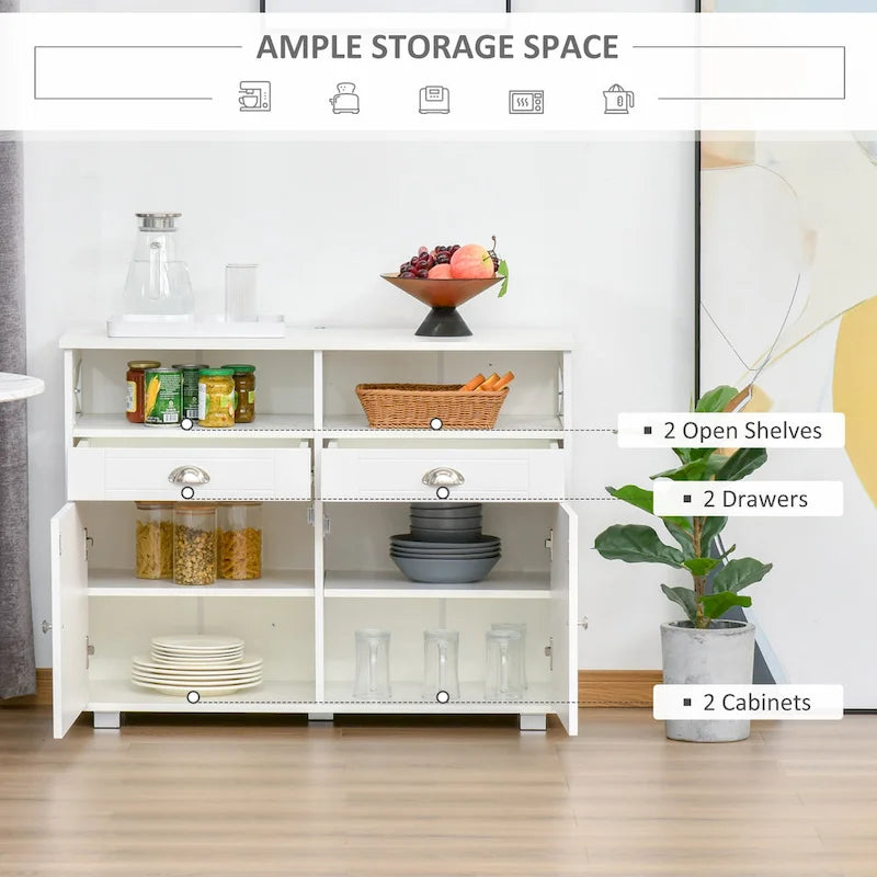 Black/White Sideboard Buffet Cabinet with 2 Drawers, 2 Shelves & 2 Doors, 39.25" for 1
