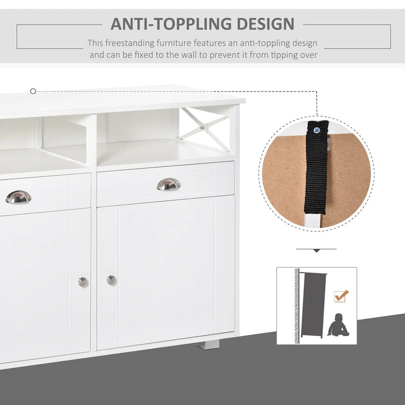Black/White Sideboard Buffet Cabinet with 2 Drawers, 2 Shelves & 2 Doors, 39.25" for 1