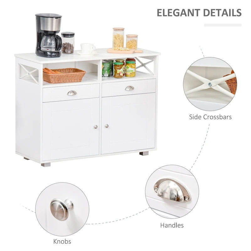 Black/White Sideboard Buffet Cabinet with 2 Drawers, 2 Shelves & 2 Doors, 39.25" for 1