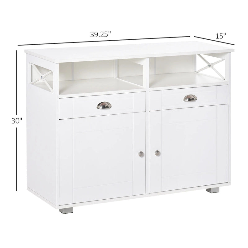 Black/White Sideboard Buffet Cabinet with 2 Drawers, 2 Shelves & 2 Doors, 39.25" for 1