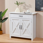 Grey/White Industrial Sideboard Cabinet with Drawer – Wood & Metal, 1-Person